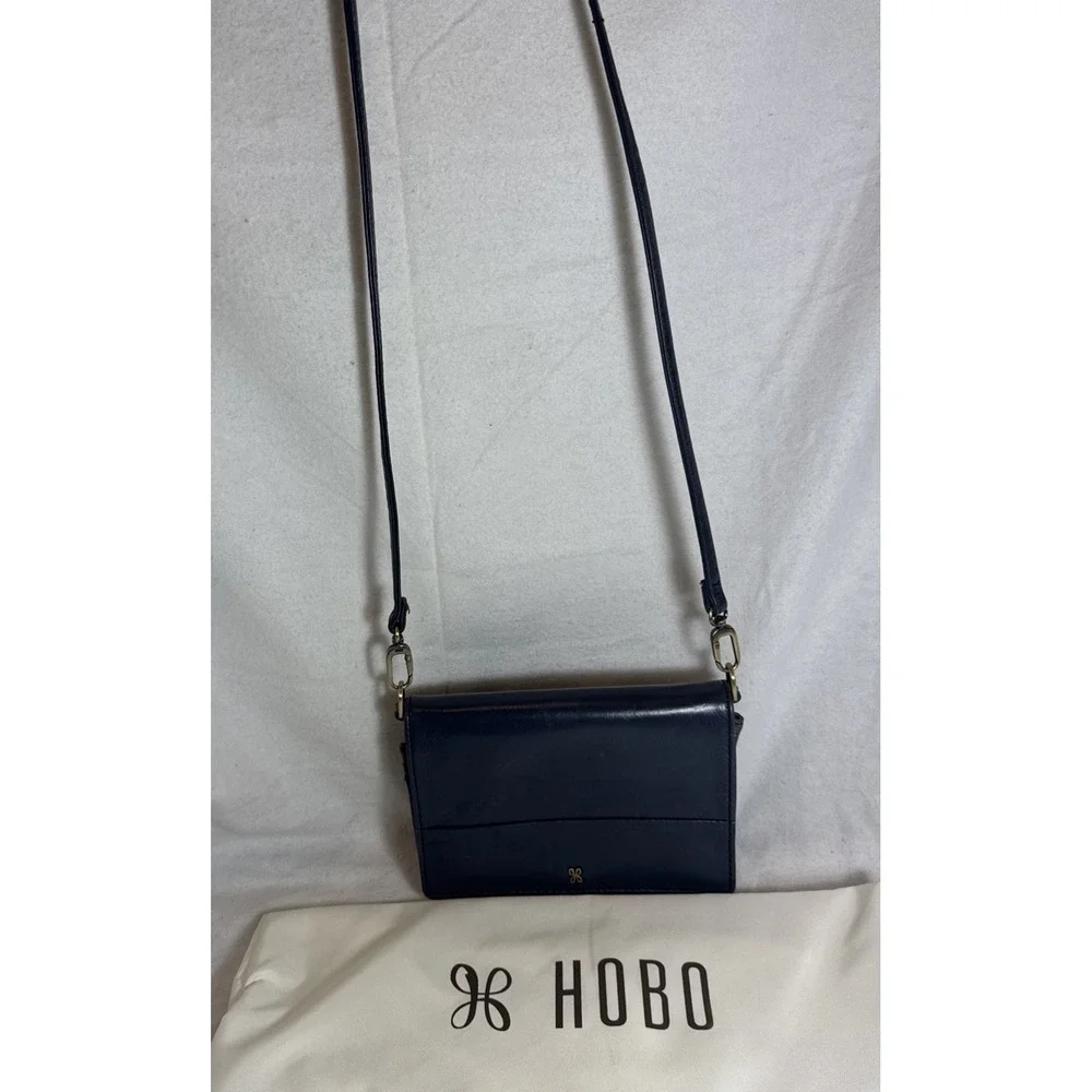 HOBO Jill Crossbody purse bag Polished‎ Leather - Dark Blue With Dust Bag 7x5